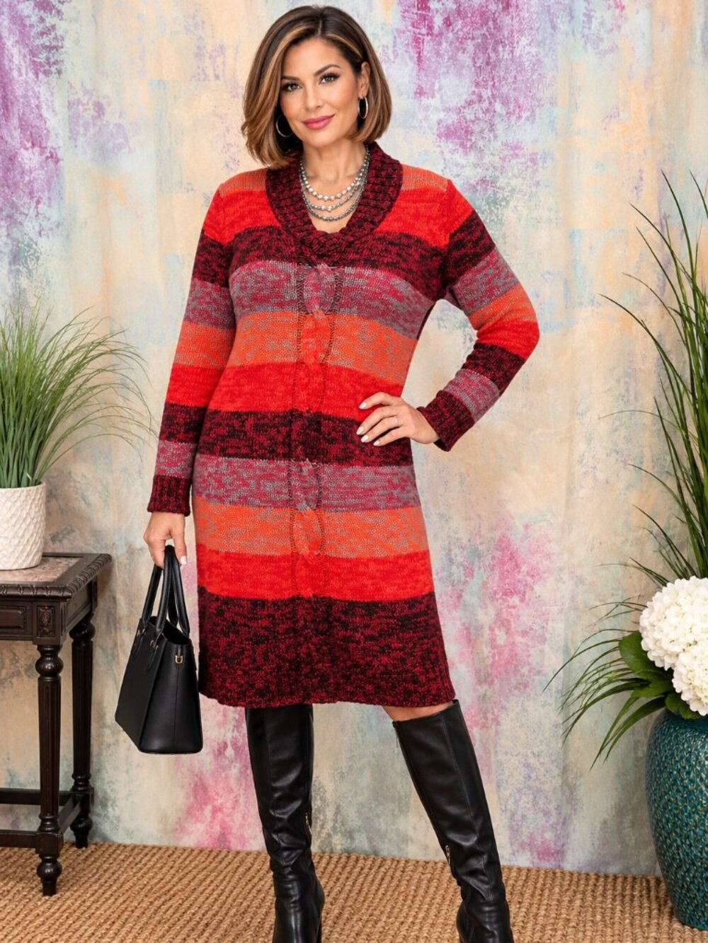 📌Derek Heart Knitted Warm Long Sleeves Dress with Cable Pattern